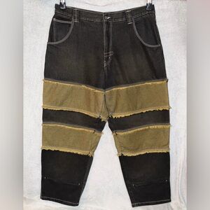 Vtg Baggy Wide Leg Jeans Men 38x34 Patchwork Dual Denim Multicolor Trust Y2K Emo